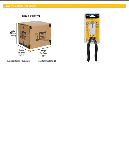 Pinza para electricista de 20 cm uso rudo con mango de PVC