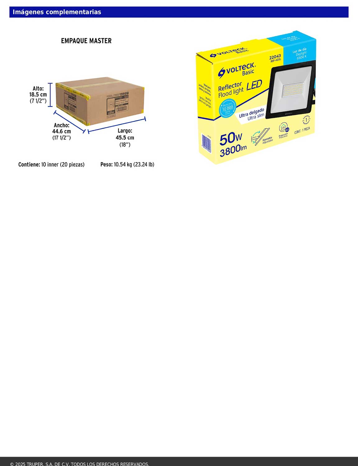 Reflector LED para exteriores de 50 W con temperatura de color 6 500 K