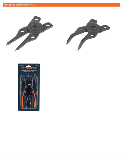 Pinza para anillos de retención de 6 pulgadas con 4 cabezas intercambiables