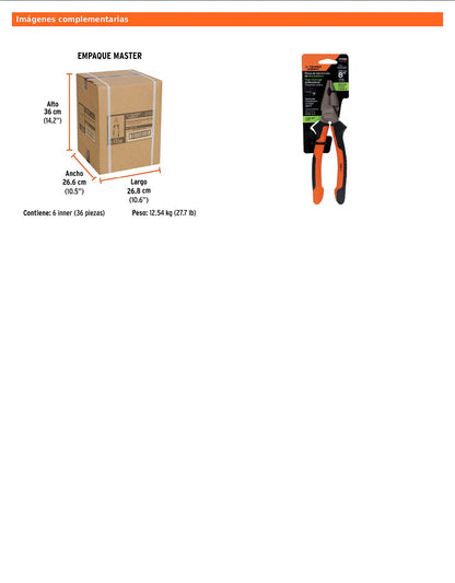 Pinza para electricista 8" alta palanca con mango Comfort Grip