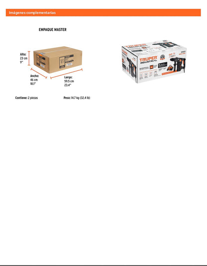 Rotomartillo SDS Plus de 1600 W y 6 J con 4 funciones para trabajo industrial