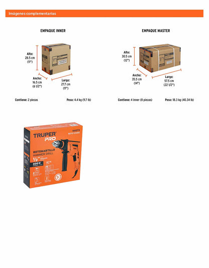 Rotomartillo/destornillador 1/2" 600 W TRUPER PRO