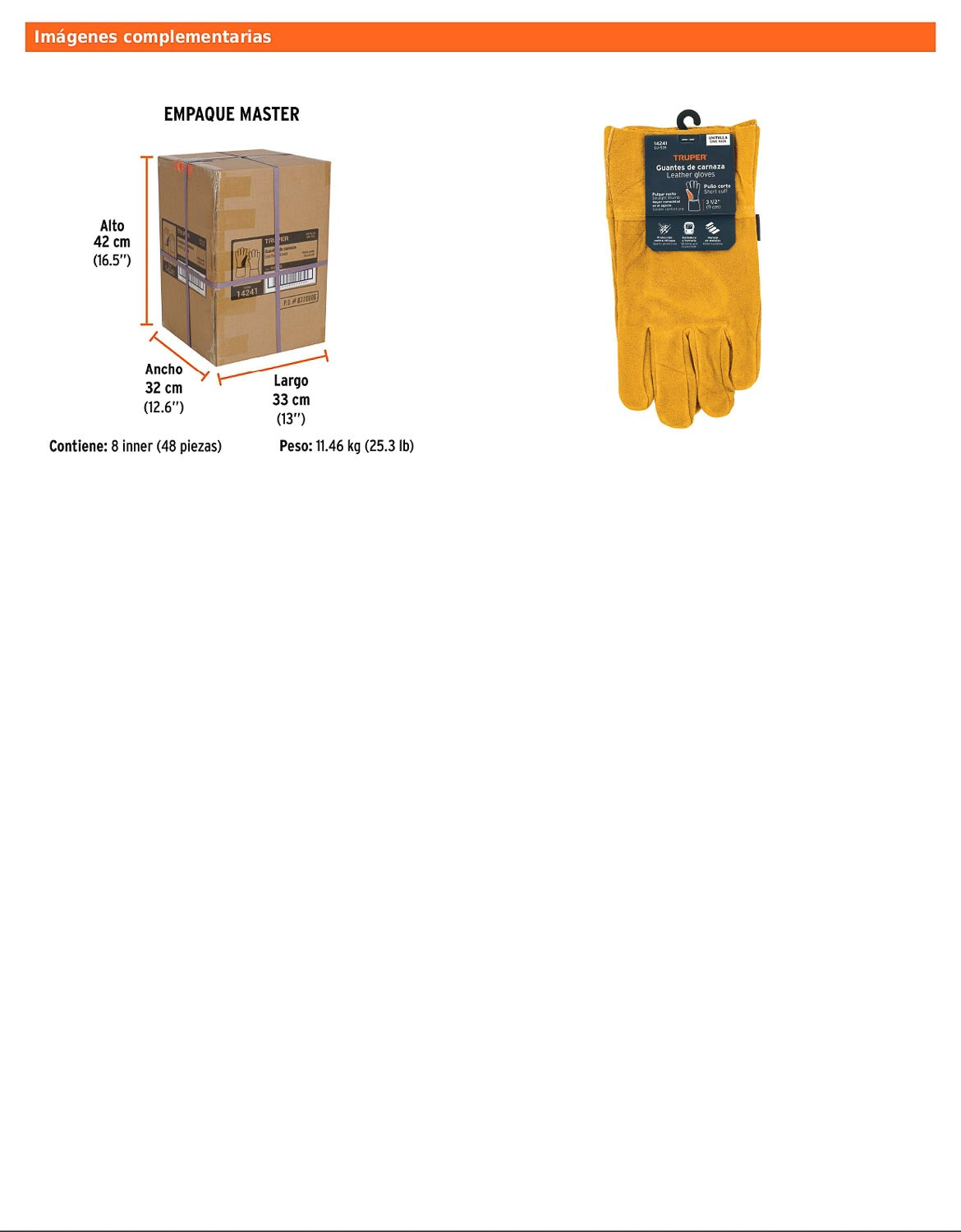 Guantes de carnaza cortos unitalla TRUPER (GU-535)