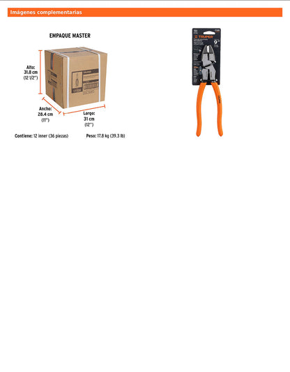 Pinza para electricista 9" alta palanca con mango PVC