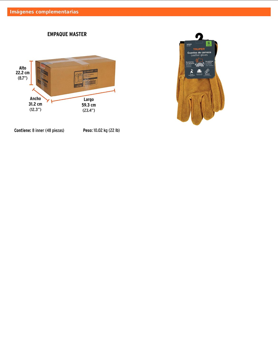 Guantes de carnaza para usos generales talla G TRUPER (GU-241)