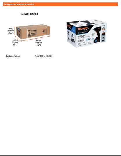 Llave de impacto inalámbrica de 1/2 in con batería 20 V y tres velocidades