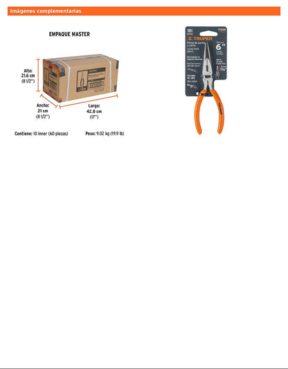 Pinza de punta y corte 6" con mango PVC