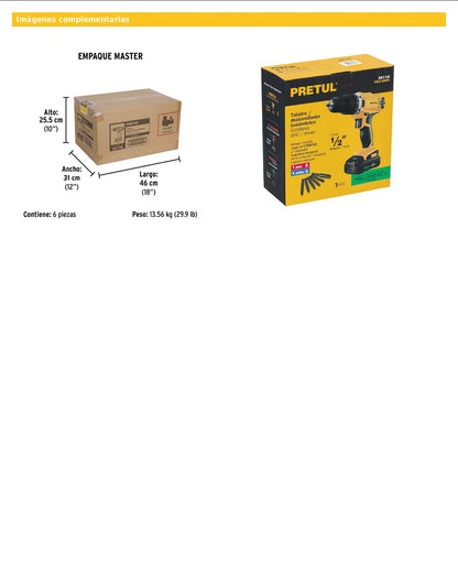 Taladro inalámbrico de 1/2 in con batería 20 V y dos velocidades