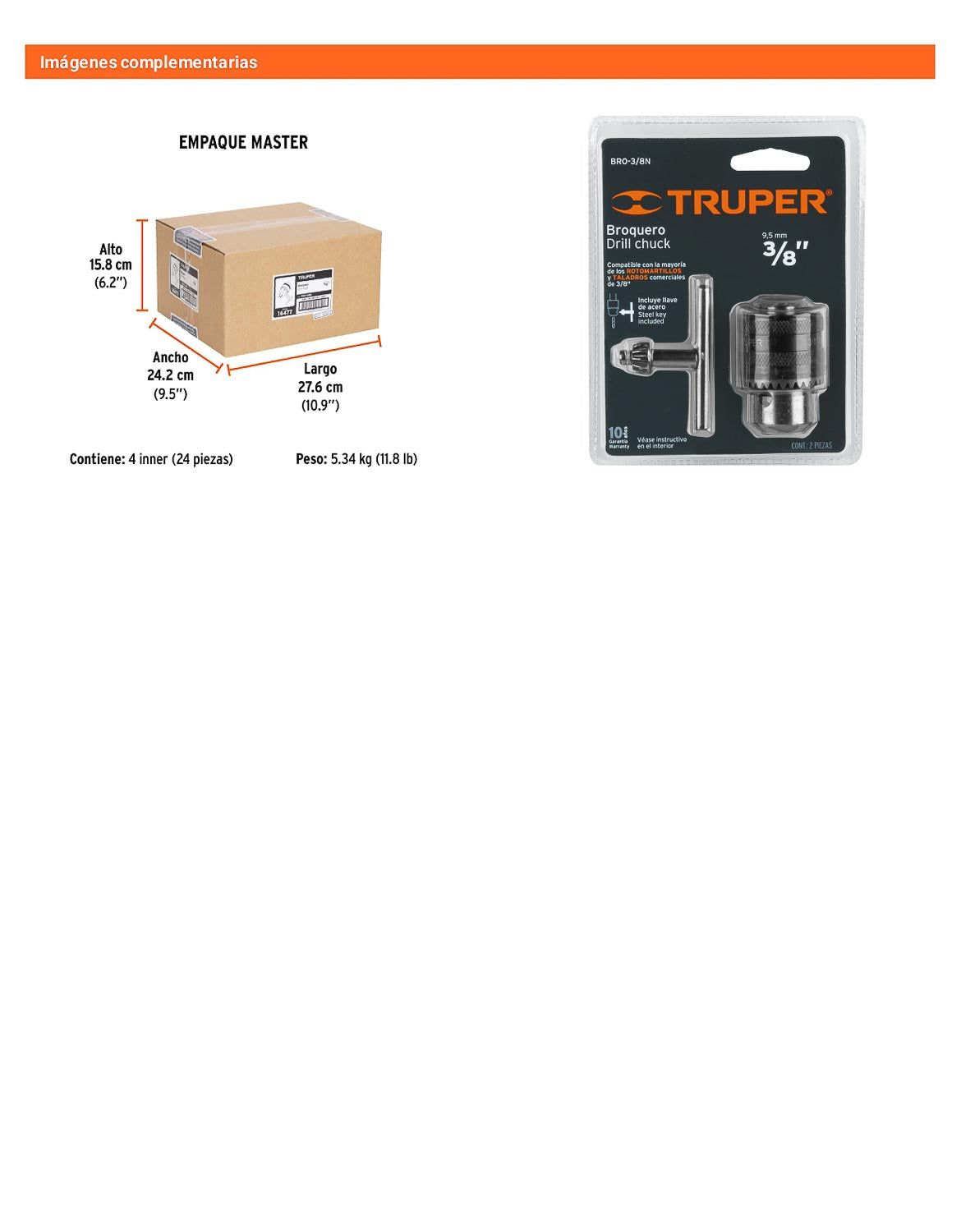Broquero 3/8" con llave cuerpo moleteado TRUPER