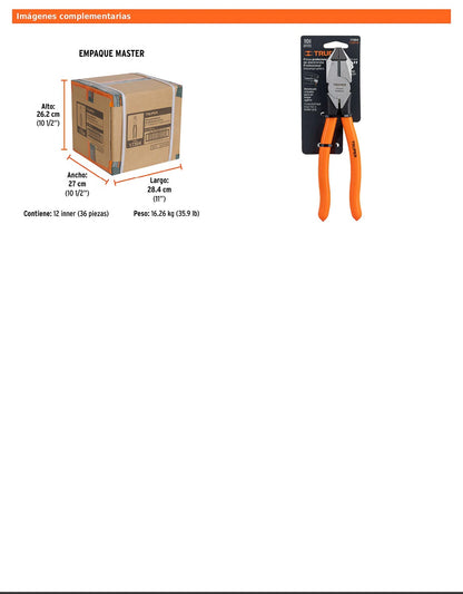 Pinza para electricista 8" uso rudo con mango PVC