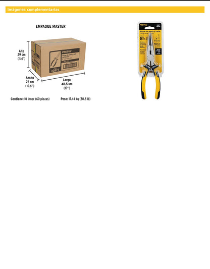 Pinza de punta y corte de 20 cm con mango Comfort Grip