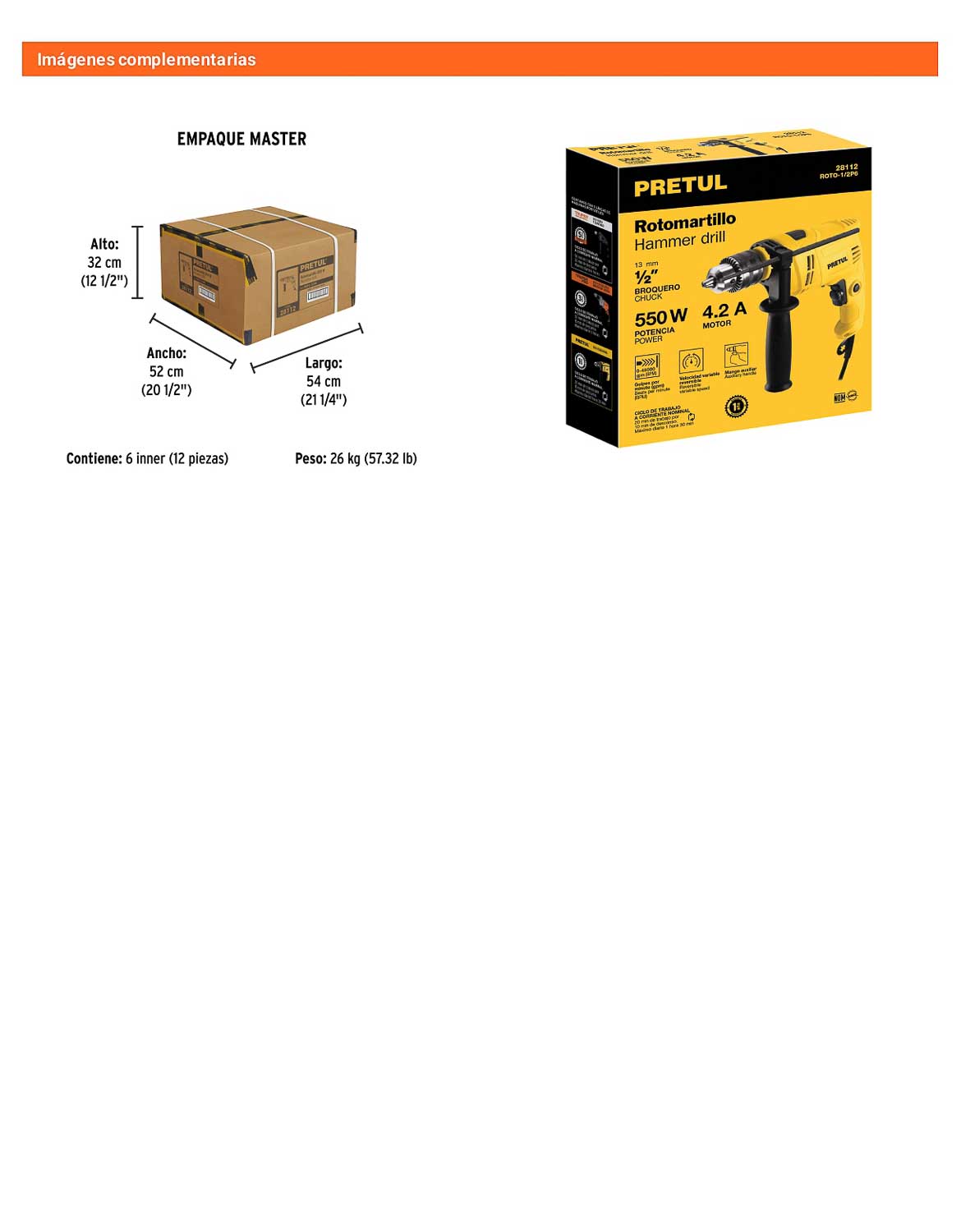 Rotomartillo/destornillador 1/2" 550 W PRETUL