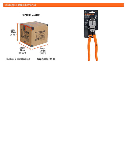 Pinza para electricista 9" uso rudo con mango PVC