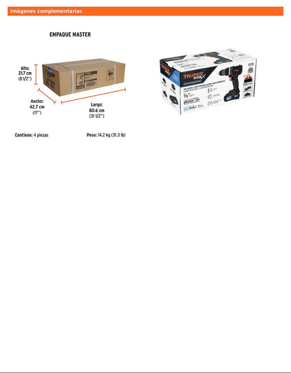 Taladro inalámbrico de 1/2 in con batería 20 V y dos velocidades