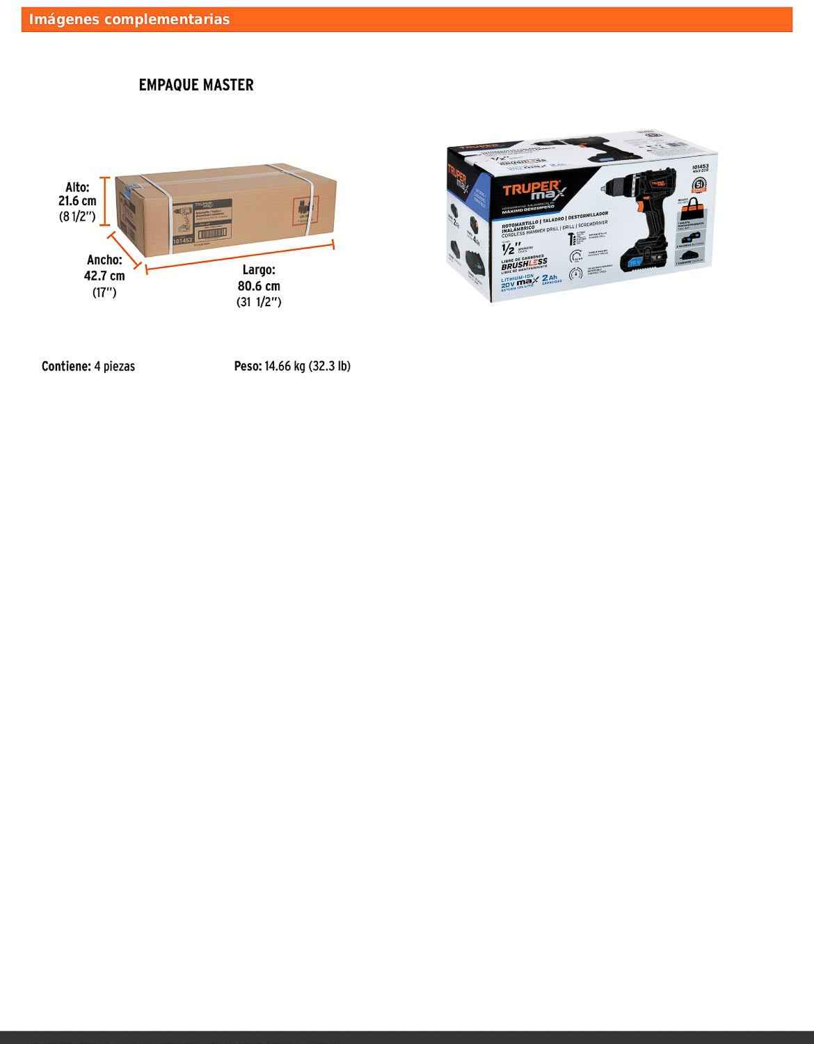 Rotomartillo inalámbrico de 1/2 in con batería 20 V y dos velocidades