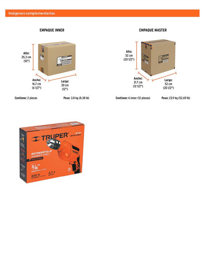Rotomartillo/destornillador 3/8" 600 W TRUPER PRO