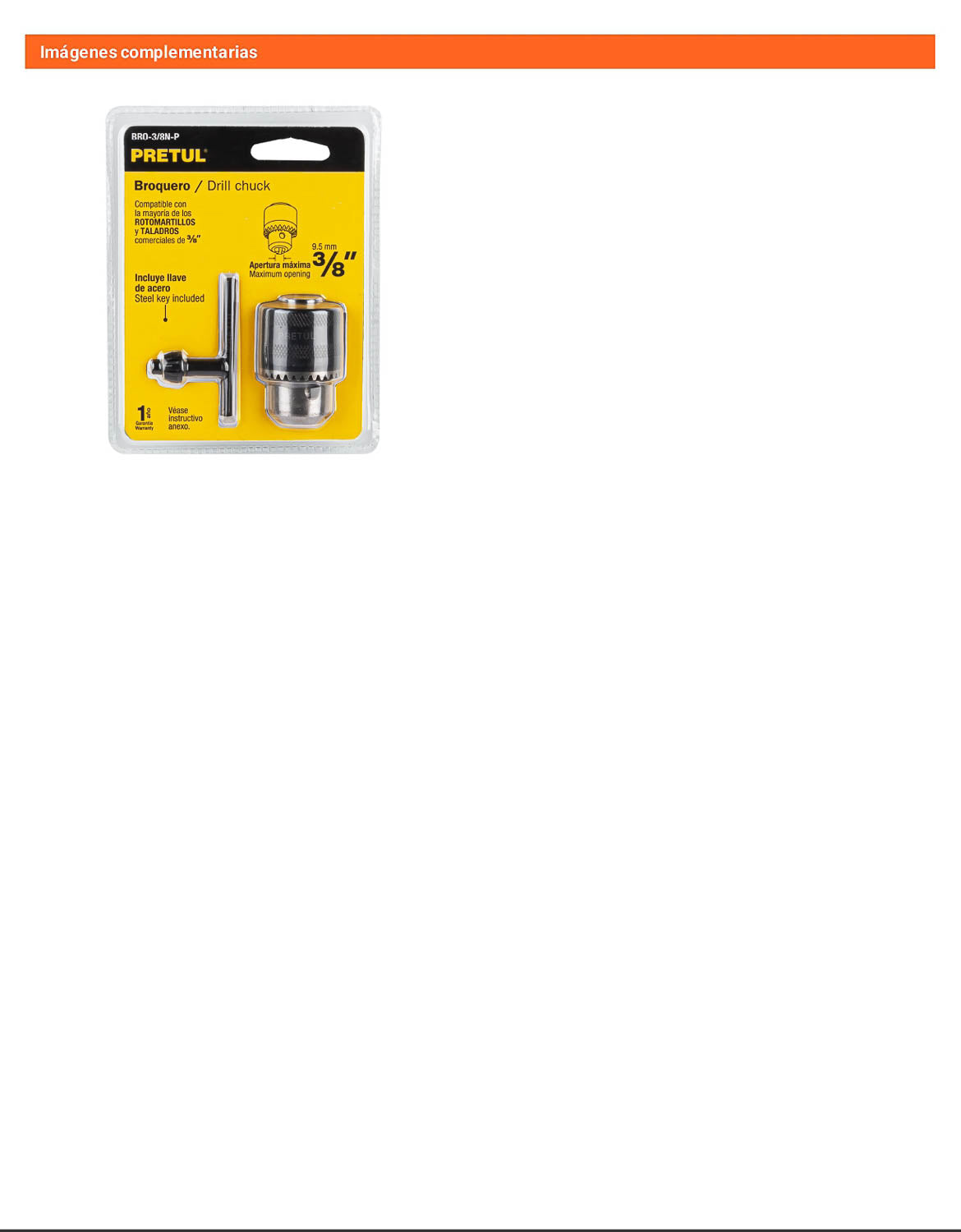 Broquero 3/8" con llave cuerpo moleteado PRETUL