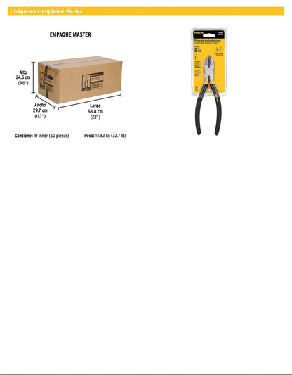 Pinza de corte diagonal de 8 pulgadas con mango de PVC