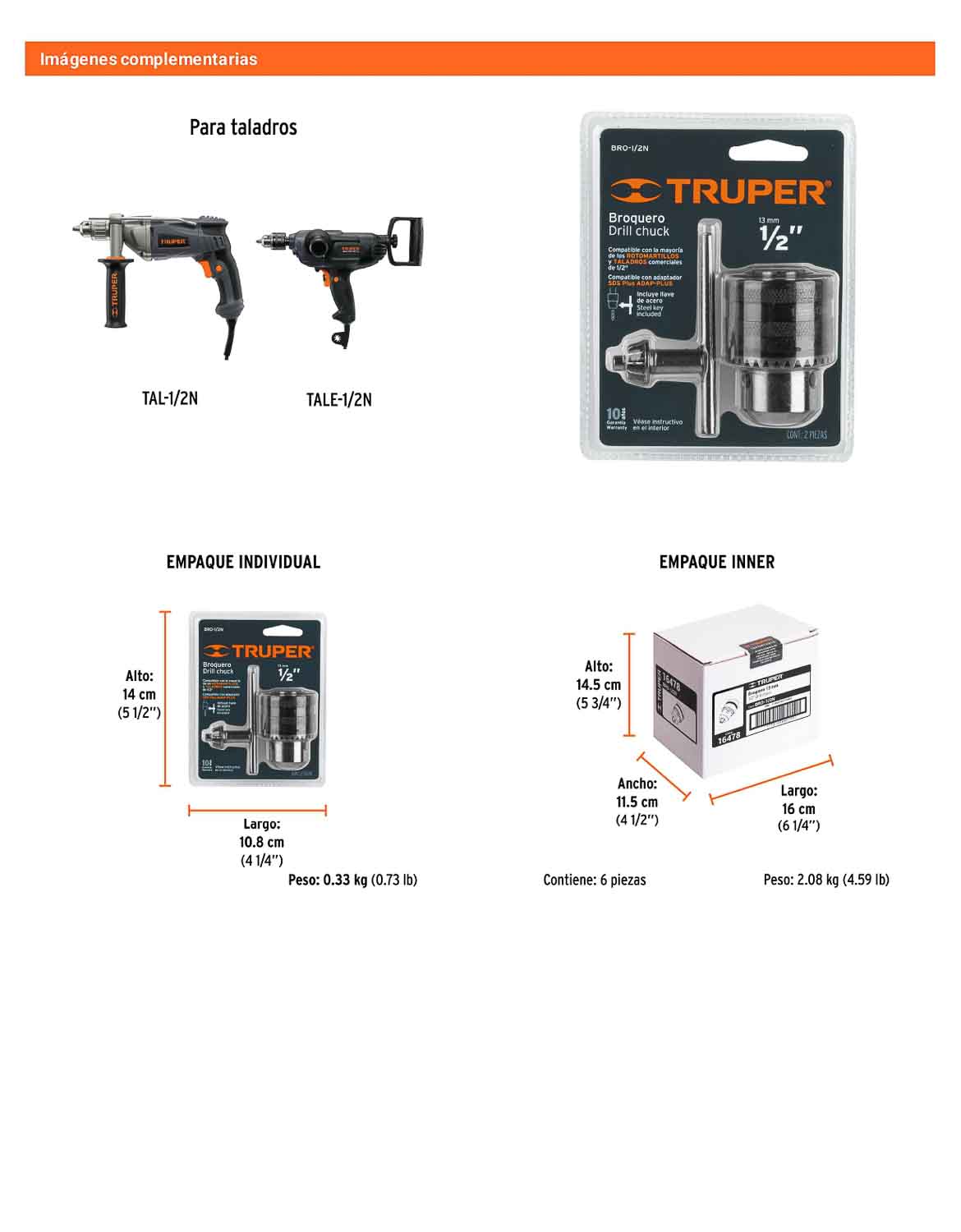 Broquero 1/2" con llave cuerpo moleteado TRUPER