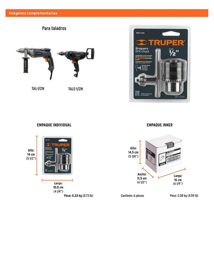 Broquero 1/2" con llave cuerpo moleteado TRUPER