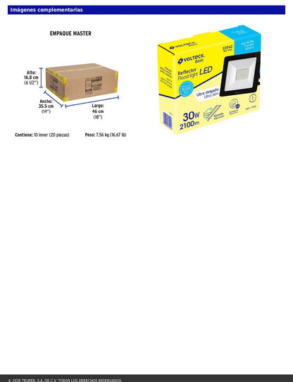 Reflector LED para exteriores de 30 W con temperatura de color 6 500 K