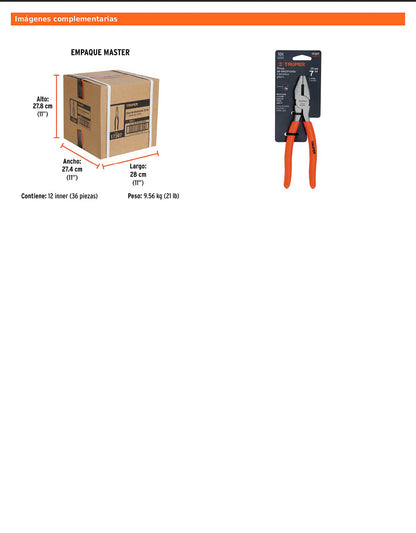 Pinza para electricista 7" uso rudo con mango PVC