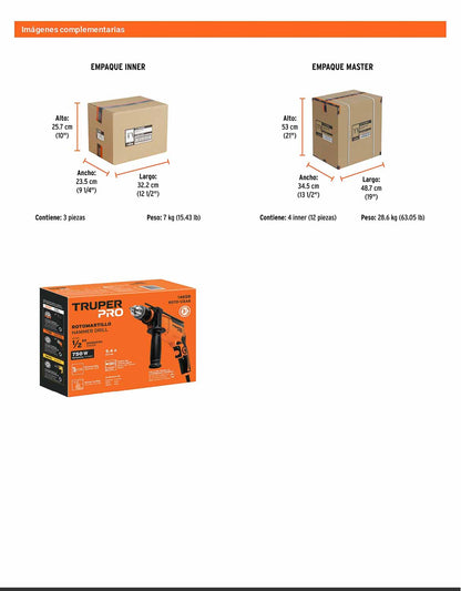 Rotomartillo/destornillador 1/2" 750 W TRUPER PRO