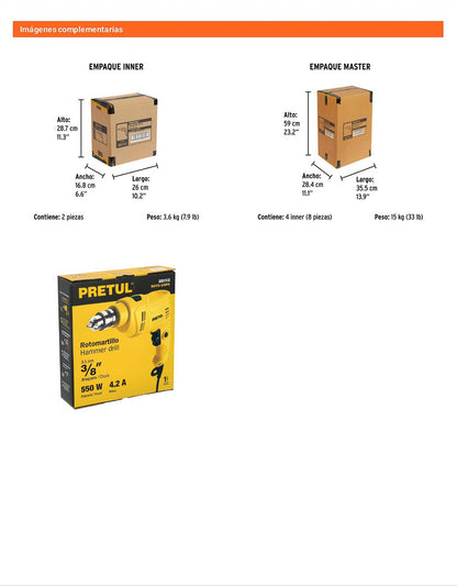 Rotomartillo/destornillador 3/8" 550 W PRETUL