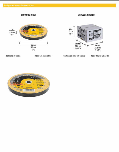 Disco de corte fino para metal de 9 pulgadas con espesor de 2 mm