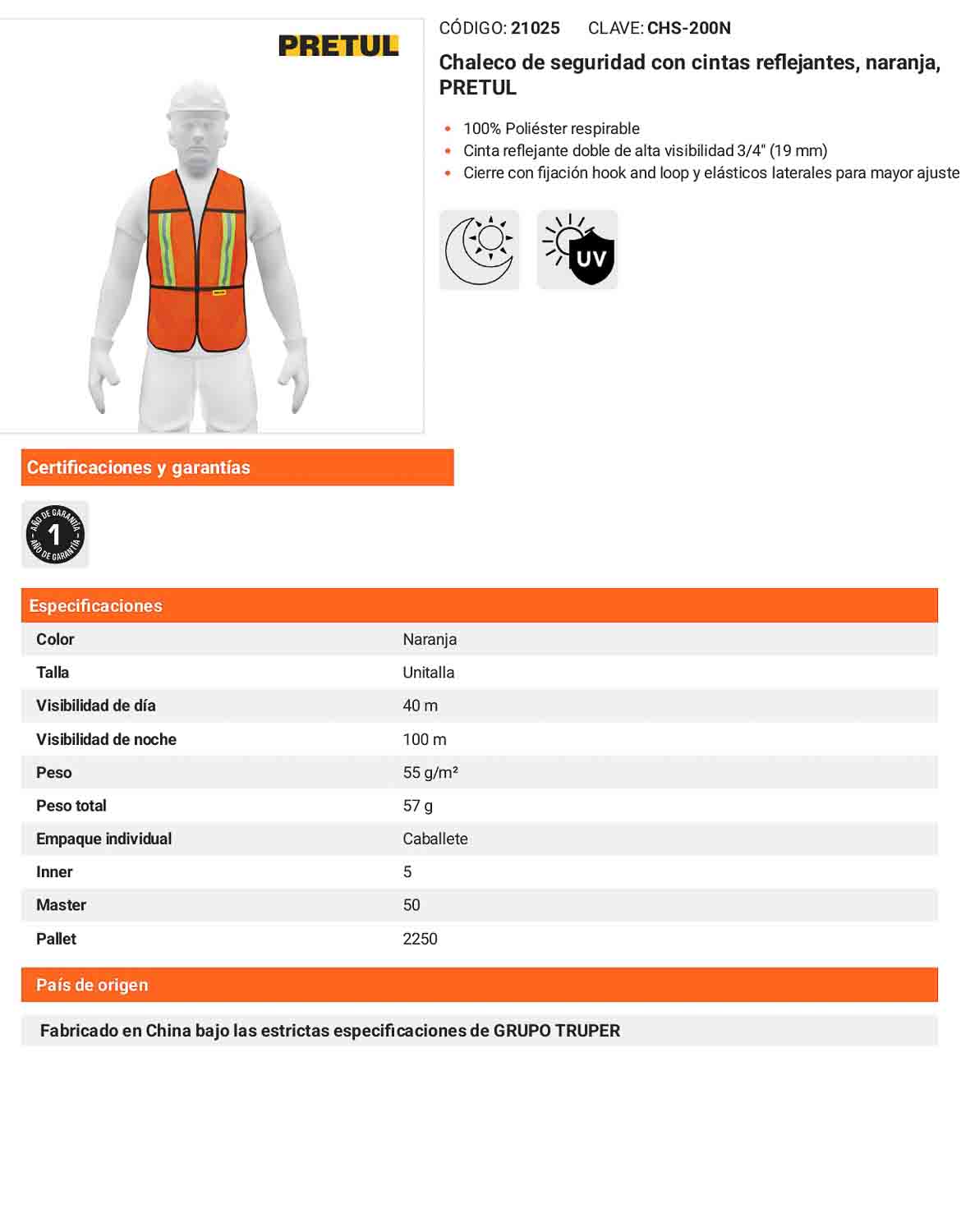 Chaleco de seguridad con cintas reflejantes naranja