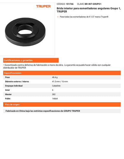 Brida interior para esmeriladoras de 4 1/2 pulgadas compatible con Grupo 1