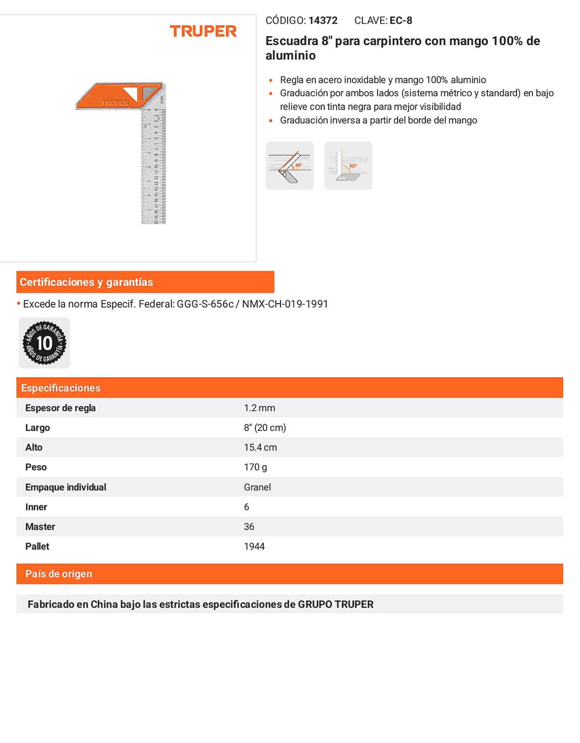 Escuadra de aluminio para carpintero 8
