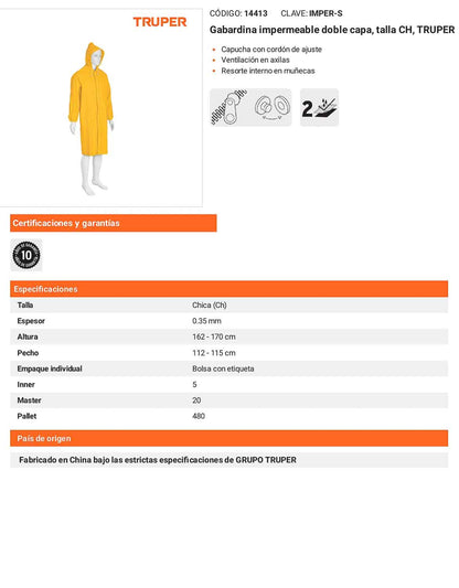 Gabardina impermeable doble capa talla CH