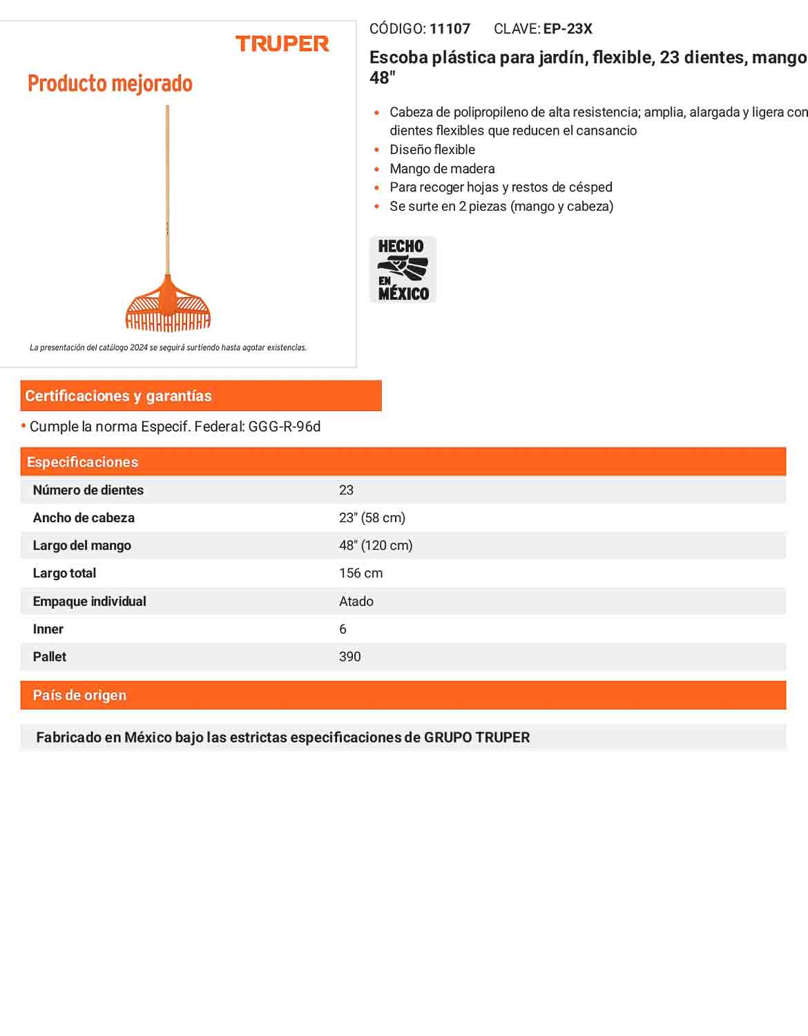 Escoba plástica flexible para jardín 23 dientes