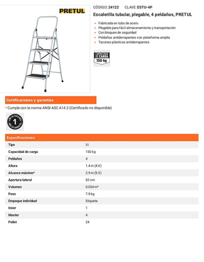 Escalerilla tubular plegable con 4 peldaños