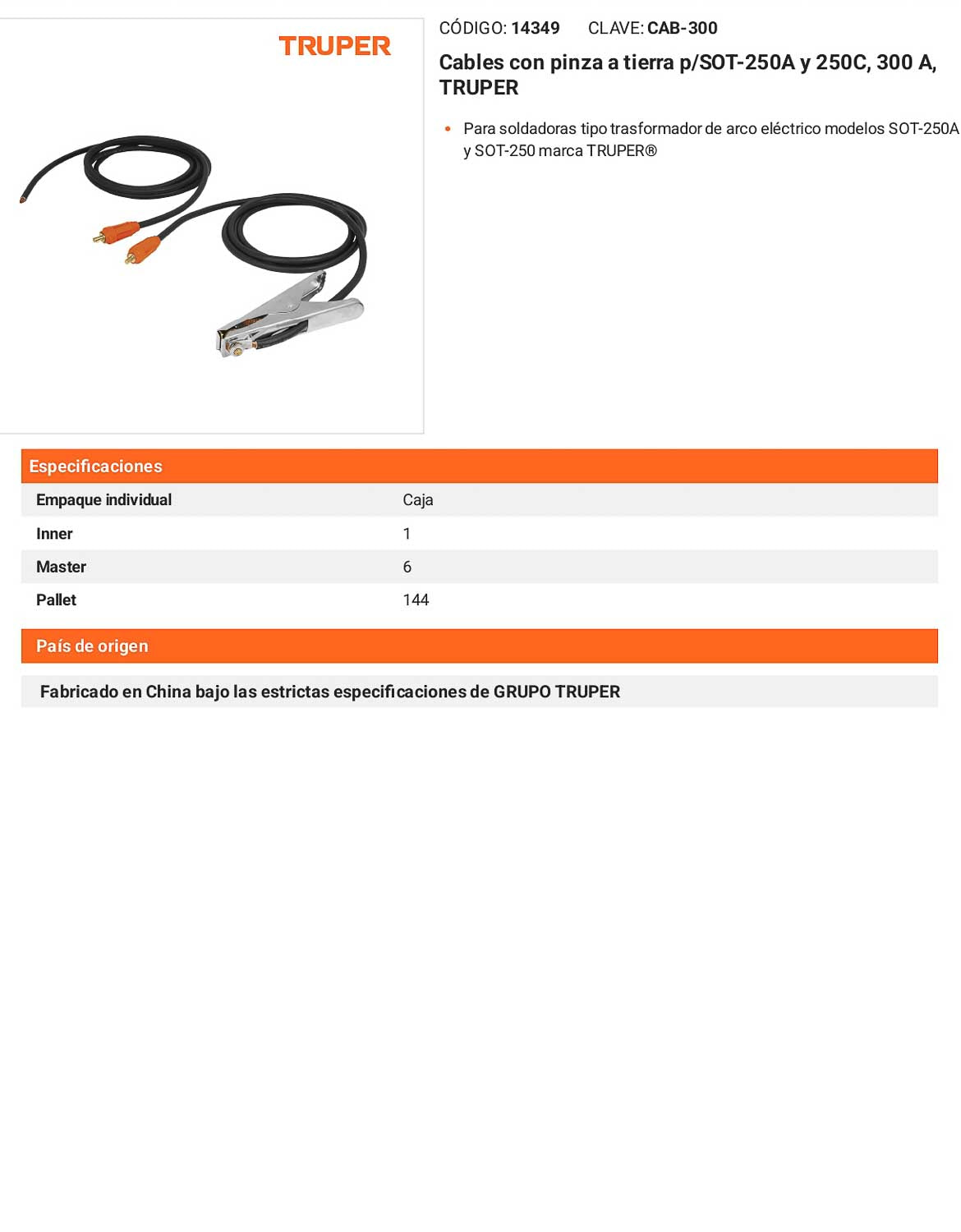 Cables con pinza a tierra p/SOT-250A