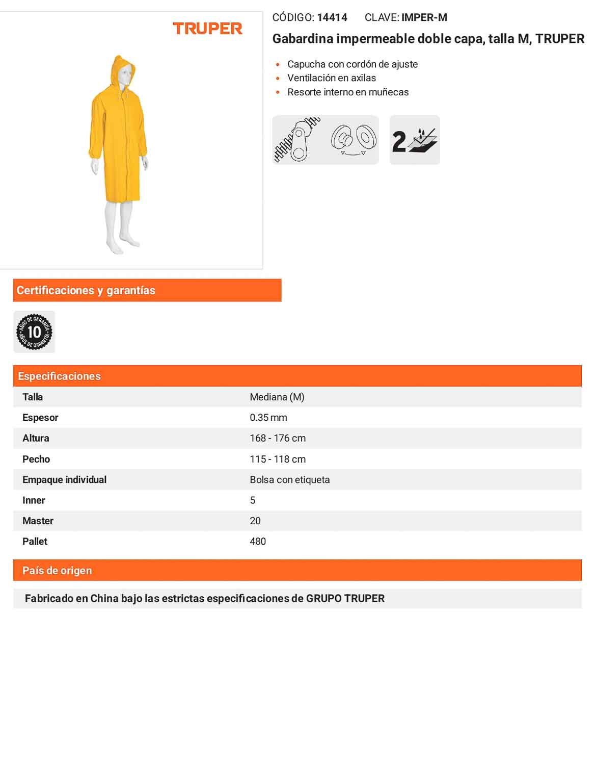 Gabardina impermeable doble capa talla M
