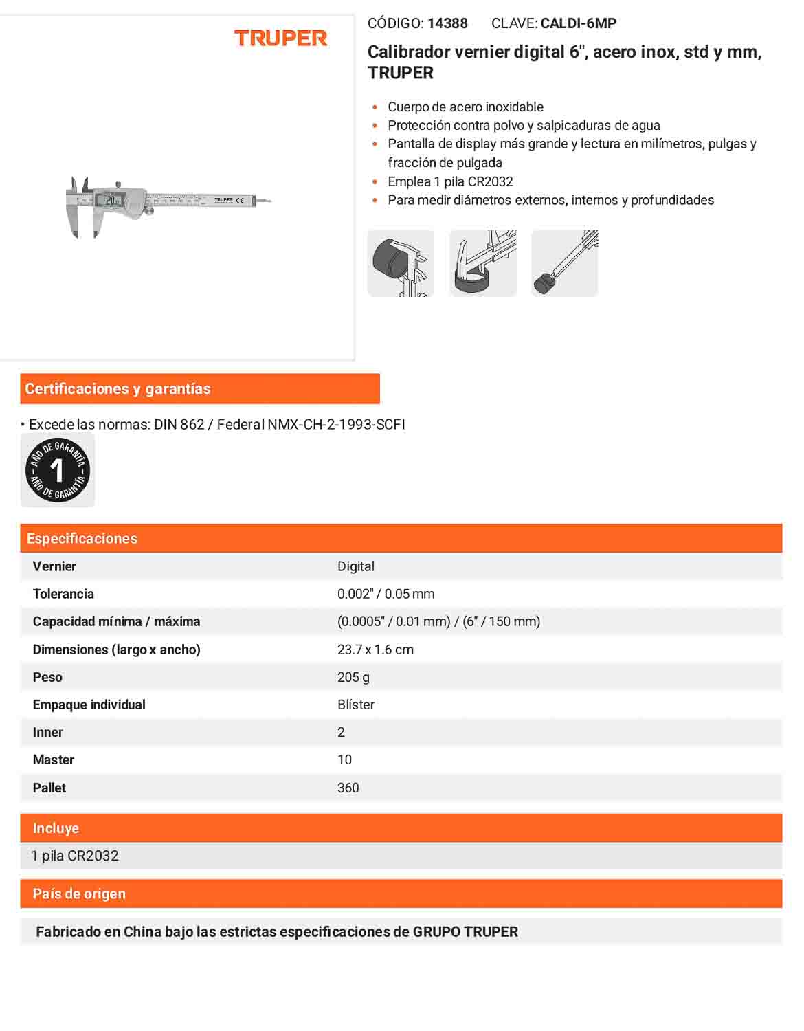 Calibrador vernier digital 6 acero inox std