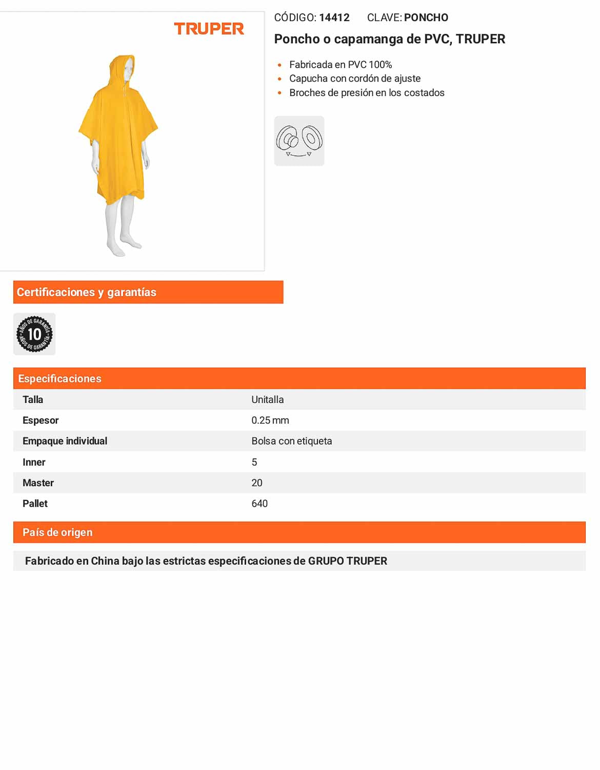 Poncho o capamanga de PVC