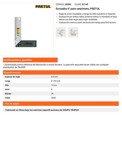 Escuadra para carpintero con mango 6