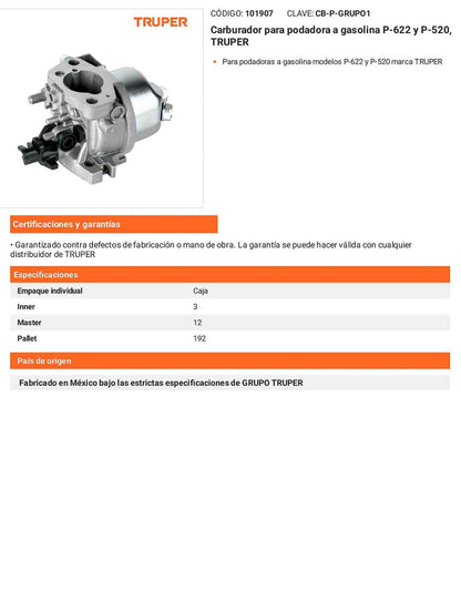 Carburador para podadora a gasolina P-622