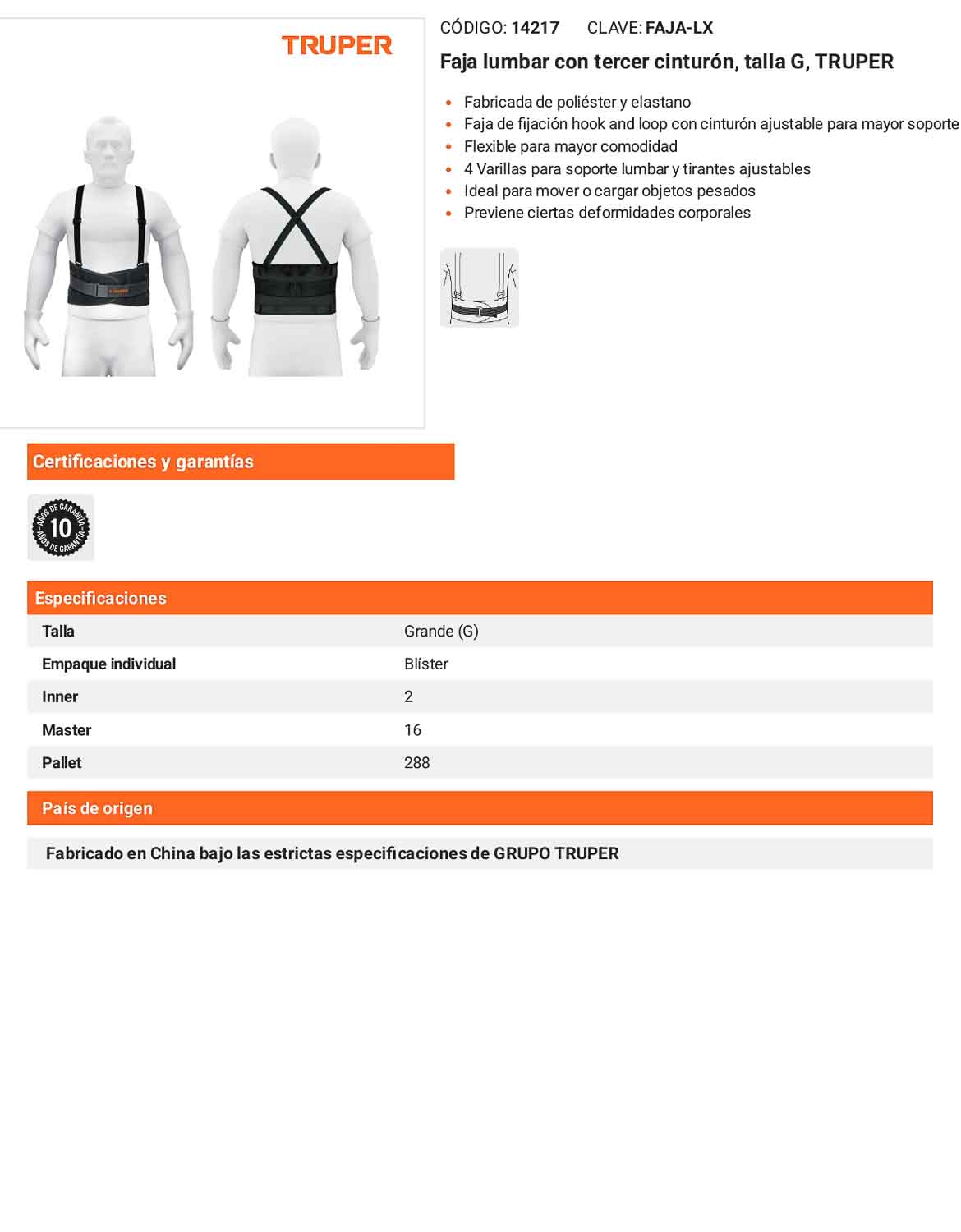 Faja lumbar con tercer cinturón talla G