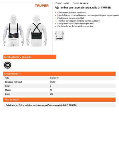 Faja lumbar con tercer cinturón talla G