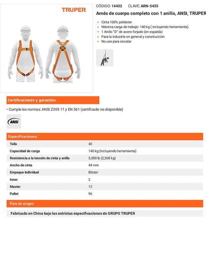 Arnés de cuerpo completo con 1 anillo