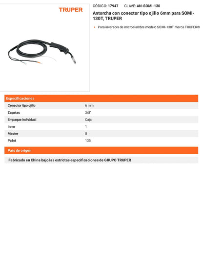 Antorcha con conector tipo ojillo 6mm