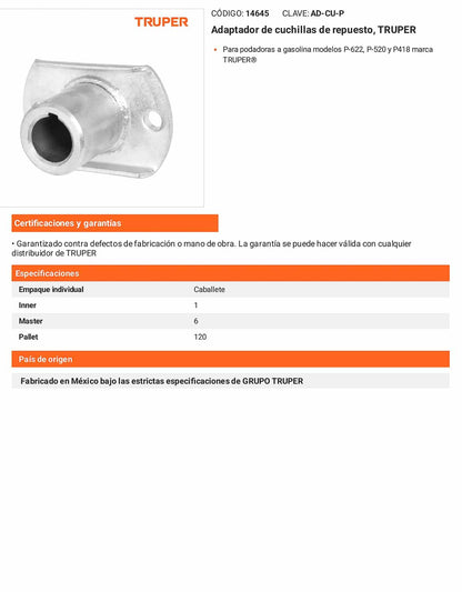 Adaptador de cuchillas de repuesto para podadoras