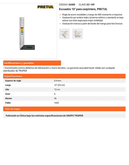 Escuadra para carpintero con mango 10