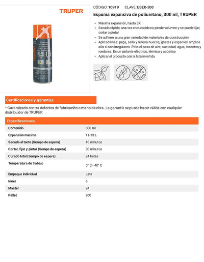 Espuma expansiva de poliuretano 300 ml