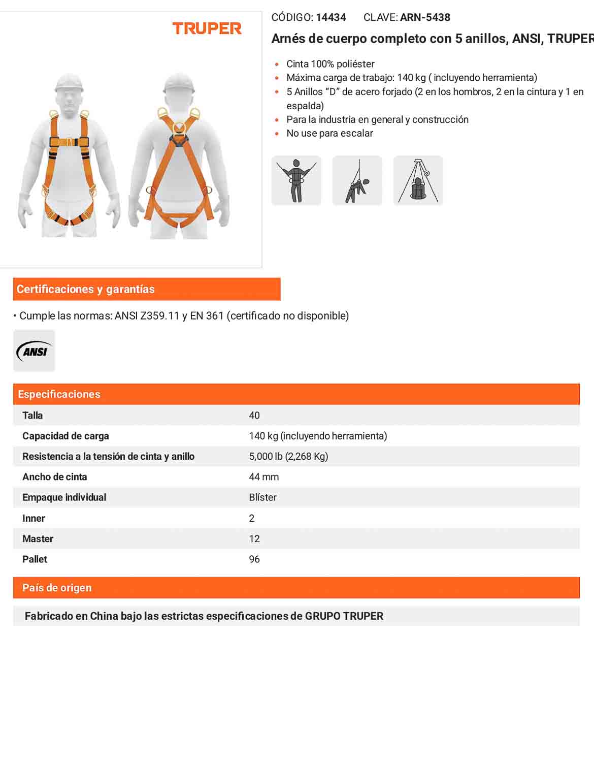 Arnés de cuerpo completo con 5 anillos
