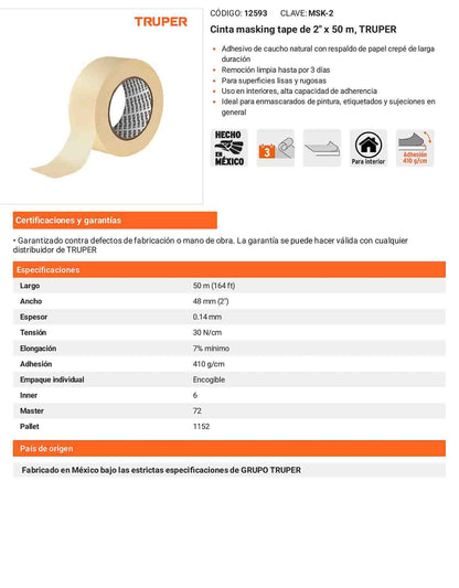 Cinta masking tape de 2 x 50